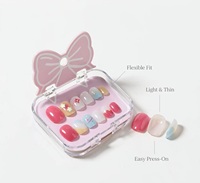 Lot de 12 faux ongles pour enfants à presser, mignons animaux 3D, courts, en ABS, avec colle gelée, étui nœud, faits à la main, marque privée