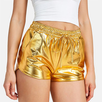 Shorts de performance brillants d'impression de feuille de taille moyenne pour femmes shorts de bain élastiques brillants réfléchissants vêtements de danse