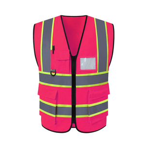 <span class=keywords><strong>Gilet</strong></span> de sécurité réfléchissant <span class=keywords><strong>rose</strong></span> 100% polyester avec logo personnalisé, veste de travail pour la sécurité routière et la sécurité au travail - Product Image 5