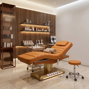 Cama de Masaje Eléctrica con Base de Metal Dorado y Tapicería de Cuero PU para Tratamientos de Belleza, Tatuajes y Centros de Spa - Product Image 6