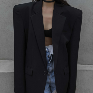 Jas <span class=keywords><strong>Blazer</strong></span> hitam Custom, <span class=keywords><strong>blazer</strong></span> wanita kantor Formal, jas ukuran besar lengan panjang Single Breasted - Product Image 1