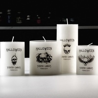 Bougie pilier artisanale blanche sans fumée parfumée à la cire de soja LP01F, style rustique pour Halloween, pour la décoration de la maison (vente en gros)
