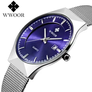 Gran oferta WWOOR 8016 reloj de cuarzo para hombre reloj de calendario de negocios resistente al agua ultrafino de lujo para hombre reloj deportivo informal de moda