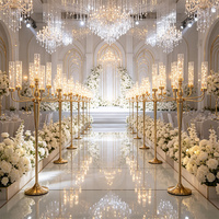 Candélabre de sol doré de luxe à 9 bras avec tubes en verre bulle, lampe d'allée de mariage pour la décoration de fond de salle de mariage