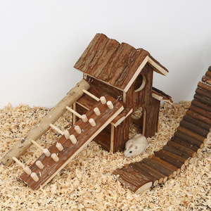 Ensemble de château d'écorce de hamster Matériau en bois massif Interaction de paysage de mastication et de dentition Comprend un tunnel, une échelle et un tuyau - Product Image 1