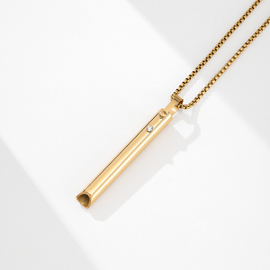 Hot Selling Men's Diamond-Studded Stainless Steel Silver/Gold Plated Hip Hop Meditation Whistle <b>Necklace</b> Pendant Breath - Product Image 6
