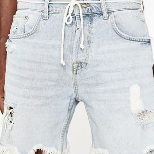 Nuevos Pantalones Cortos Bermuda Azul Claro para Hombre, con Agujeros y Bordes Desgastados, Estilo Jeans - Product Image 3