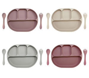 Assiette d'apprentissage multifonctionnelle en silicone à 4 compartiments avec ventouses faciles à fixer, ensemble de vaisselle rectangulaire pour enfants - Product Image 5