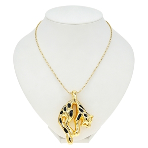 Collar con Colgante de Leopardo Chapado en Oro Zhuerrui, Collar de Cadena con Pantera con Manchas de Esmalte Negro para Mujer BK250257 - Product Image 3