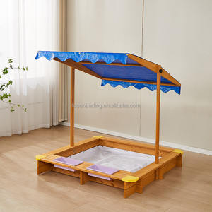 กระบะทรายไม้สำหรับเด็กทุกสภาพอากาศ พร้อมหลังคา ช่องเก็บของ และแผ่นรองทราย อุปกรณ์เล่นทรายกลางแจ้งสำหรับเด็กเล็ก - Product Image 1