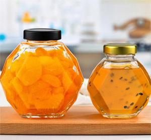 200/380/730 <span class=keywords><strong>ml</strong></span> trong suốt lục giác mật ong chai kín lưu trữ container cho thực phẩm lưu trữ và chia phần chai thủy tinh - Product Image 3