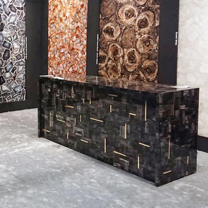 Custom naturale nero fossile di legno pietrificato scrivania della Reception per l'ufficio dell'hotel - Product Image 3