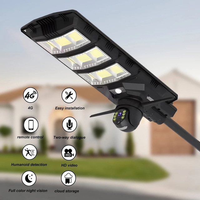 HiEnergy All-in-One Solar Powered Lamp with 4G WiFi Camera Street Light with Humanoid Tracking Security CCTV Camera