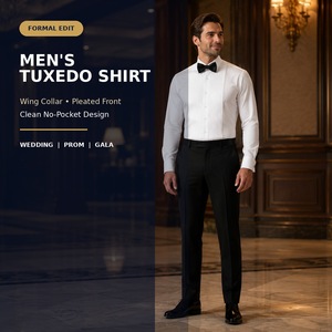 <span class=keywords><strong>Camisa</strong></span> de esmoquin para hombre con pliegues frontales, <span class=keywords><strong>cuello</strong></span> tipo ala, mezcla de viscosa de bambú elástica, manga larga, para boda formal, venta al por mayor OEM - Product Image 2
