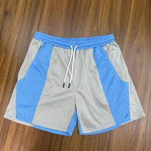 Custom Mens Color Block Side Zipper Pocket Drawstring Mesh Basketball Sports Shorts Casual Mesh Shorts