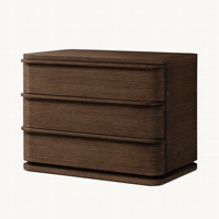 Table de chevet moderne RH LIGNE CLOSED NIGHTSTAND à 3 tiroirs, base en bois massif, grain de bois brun, armoire de rangement, ensemble de meubles de chambre à coucher
