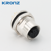 Connecteur de panneau femelle KRONZ M12 - Codage A 12 broches, montage arrière et verrouillage avant, boîtier métallique droit, 1,5 A 30 V, anti-vibration, industriel
