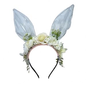Accessoires de cosplay : Couronne de fleurs, serre-tête, longue coiffe à oreilles de lapin de Pâques - Product Image 3