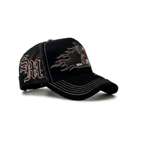 Gorra Trucker de Malla Personalizada con Bordado de Calavera y Gallo, Estilo Urbano Vintage con Llama, de 5 Paneles, Unisex