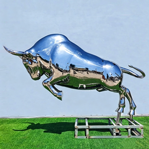 Escultura <span class=keywords><strong>de</strong></span> Toro <span class=keywords><strong>de</strong></span> Acero Inoxidable <span class=keywords><strong>de</strong></span> Tamaño Real, Diseño Moderno, Plateada, Pulida, Personalizada, con Movimiento <span class=keywords><strong>de</strong></span> Correr y Saltar - Product Image 1