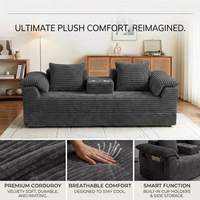 Weißes Multifunktionales Cord-Schlafsofa mit Stauraum und Getränkehaltern