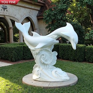Scultura di Delfino in Granito Naturale Intagliata a Mano YOUFINE, Saltando su Onda, Statua Marina per Promenade Costiera - Product Image 6