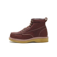 Botas de trabajo personalizadas sin punta de acero para hombre, venta al por mayor, zapatos de trabajo con punta MOC para hombre, botas de trabajo de cuero de grano completo