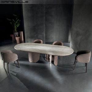 Sang Trọng Hiện Đại Bàn Ăn Bằng Đá Cẩm Thạch Màu Xám Trắng Top Rose Gold Cơ Sở Xoay Bền Đồ Nội Thất Nhà Cho Biệt Thự Khách Sạn Trang Trí Nội Thất Nghệ Thuật - Product Image 3