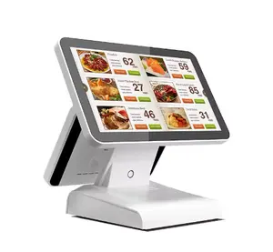 Çift dokunmatik ekran otomatik pos sistemi akıllı masaüstü tablet pc android all-in-one nakitsiz ödeme pos kasiyer makinesi