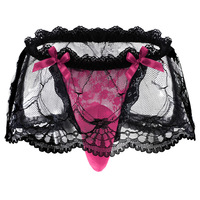 Culotte string taille basse en dentelle style féminin pour homme, lingerie sexy tendance, respirante et douce en maille