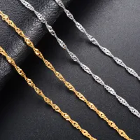 Collier fin en acier inoxydable de 2 mm, chaîne à maillons ondulés, pour femmes et hommes, couleur argent/or, collier ras du cou, bijoux en métal
