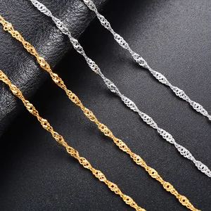 Collier fin en acier inoxydable de 2 mm, chaîne à maillons ondulés, pour femmes et hommes, couleur argent/or, collier ras du cou, bijoux en métal - Product Image 3