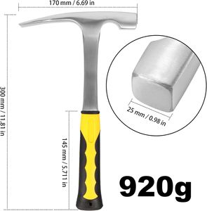 Martello da roccia a testa piatta con manico in fibra di vetro per prospezione geologica e attività minerarie, progettato per lavori di muratura - Product Image 6
