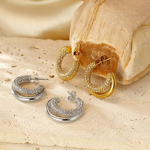 Vintage Wholesale Custom 316L Stainless Steel 14k 18k PVD Gold Plated Jewelry Fashion Zircon <b>Hoop</b> Designer Cc <b>Earrings</b> for Women - Product Image 1