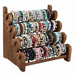 Support de présentation de bijoux en bois antique Ikee Design à 4 niveaux, durable, léger, avec barres amovibles pour bracelets, brun, 12x9x14, fabriqué en Chine - Product Image 1