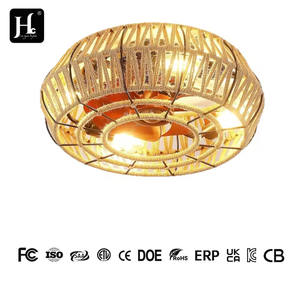 Office Indoor Hemp Rope E 27 Caged <b>Ceiling</b> <b>Fan</b> <b>With</b> <b>Led</b> <b>Light</b> and Remote Control - Product Image 6