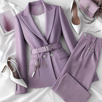 Veste de costume d'affaires de bureau de banlieue à double boutonnage de couleur unie au tempérament élégant urbain personnalisé ensemble de deux pièces