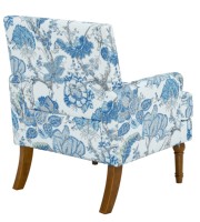 Fauteuil d'appoint moderne avec revêtement floral, garniture cloutée, pieds en bois massif, assise profonde, bleu et blanc, pour salon, chambre et salle à manger