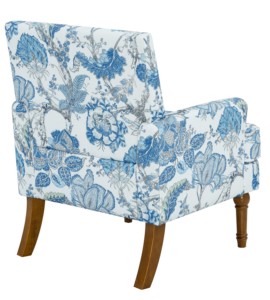 Fauteuil d'appoint moderne avec revêtement floral, garniture cloutée, pieds en bois massif, bleu et blanc, pour salon - Product Image 6