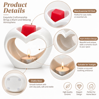 Witte keramische hartvormige waxinelichtbrander, oliebrander, aroma- en geurverwarmer voor thuisdecoratie, Valentijnscadeau