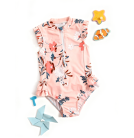 Maillot de bain une pièce à volants pour filles, motif floral, protection solaire, pour la production en gros sur mesure