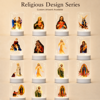 Veilleuse LED Jésus et Marie en Acrylique Transparent, Œuvre d'Art de la Sainte Famille, Personnalisable OEM ODM, Décoration d'Intérieur, Cadeau, Câble USB