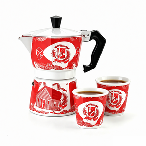 Coffret cadeau classique de <span class=keywords><strong>cafetière</strong></span> moka en aluminium, 2 tasses à expresso en céramique, <span class=keywords><strong>cafetière</strong></span> <span class=keywords><strong>italienne</strong></span> pour cuisinière, percolateur, logo personnalisé - Product Image 3