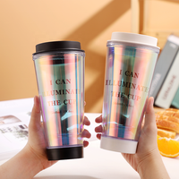 Gobelet à double paroi LED de 560ml (19.6oz) Tasses transparentes en acrylique sans BPA avec couvercle pour boire directement pour les fêtes