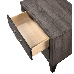Contemporary 2 <b>Drawer</b> Nightstand Gray Brown Finish Metal Handles Bedroom Living Room Wooden <b>Storage</b> <b>Drawer</b> - Product Image 3
