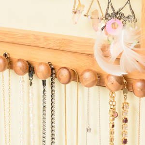 High Quality Bamboo Rectangle Home Decoration <b>Wall</b>-Mounted Jewelry Box <b>with</b> <b>Mirror</b> Convenient to Use - Product Image 5