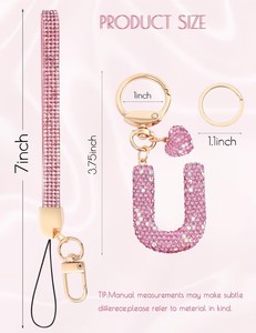 Llavero con Letra Inicial M Rosa y Corazón con Diamantes de Imitación para Mujeres y Niñas, Regalo de Cumpleaños, Diseño 3D, Portátil, 3.5cm*5cm - Product Image 5