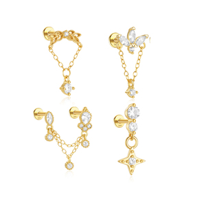 Pendiente de borla de diamante único de plata de ley S925, sencillo y a la moda, para uso diario, tipo piercing de hilo para cartílago de la oreja - Product Image 1