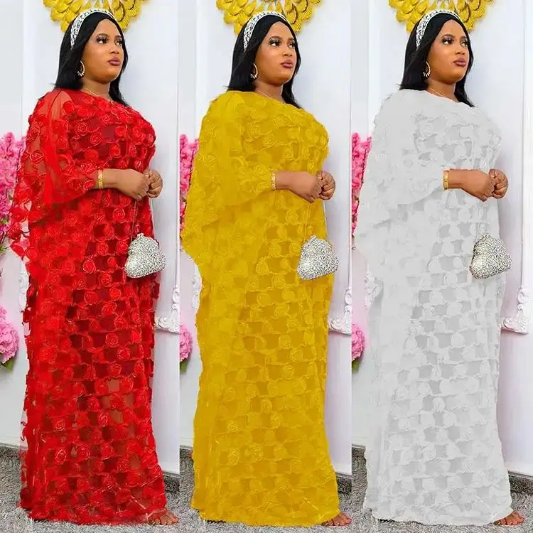 Muslim Robe Women African Embroidered Mesh Dress Plus Size Abaya 2 Piece Set Turkish Dresses Fashion Floral Clothes 2023 New