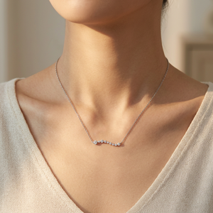 Modern Minimal Curved‑Design 18K <b>Solid</b> White <b>Gold</b> Real Natural Diamond <b>Pendant</b> Necklace Fine Jewelry For Women Daily Casual Wear - Product Image 6